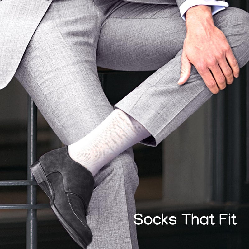 Duna 5 Pairs Cotton Mens Dress Socks - Ultra Thin Breathable Lightweight Crew Length Formal Suit Socks size 11-13 White - Image 3